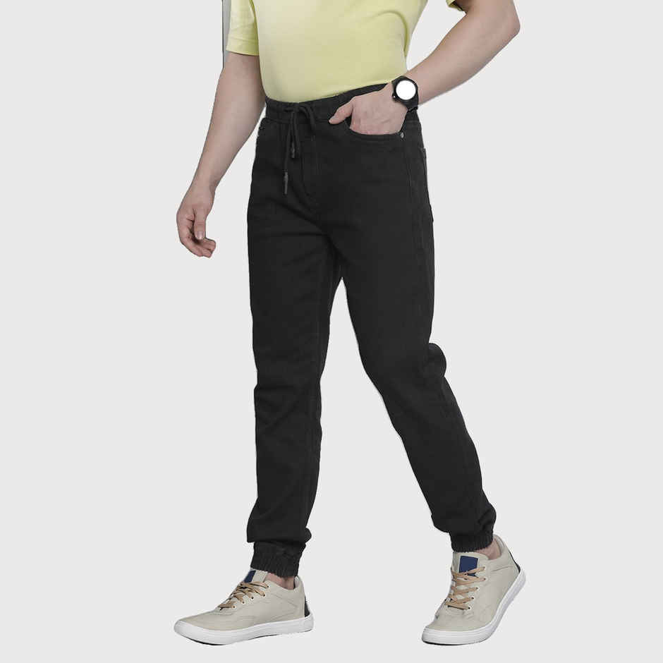 The Indian Garage Co Men's G201 Slim Fit Solid Casual Denim Jogger | Black | 32