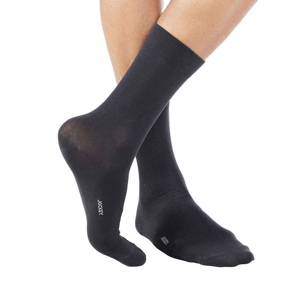 Jockey Men's Solid 100% Cotton Crew Length Socks | Black - Free Size