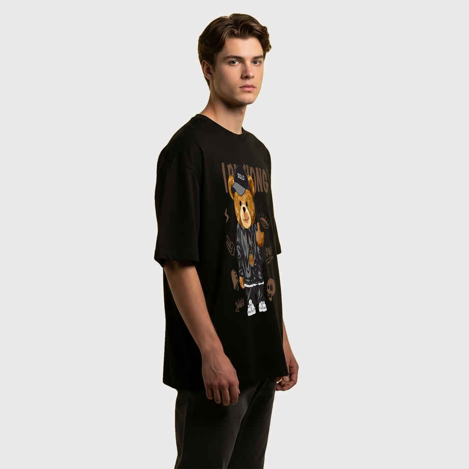 BENNY BROOKS Men's Round Neck half sleeve Oversized T-shirt |AA(ARN)BLACK64 | Black - XL