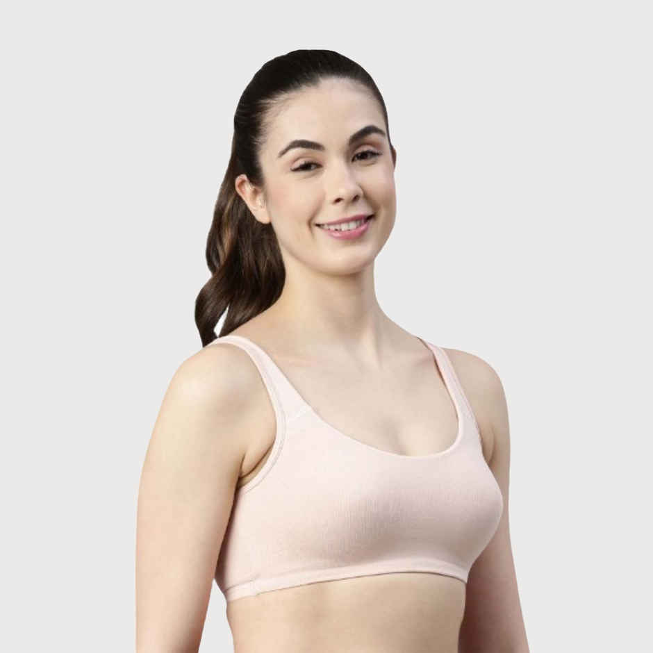 Enamor Women's SB06 Cotton Lounge Sports Bra | High Coverage | Non Padded | Wirefree | Pearl | XL