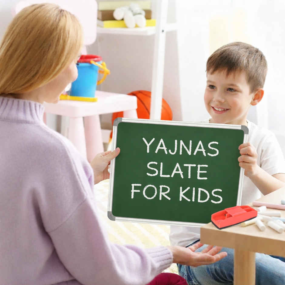 Yajnas Whiteboard & Chalkboard Slate | 1 x 1 Feet | With Marker, Duster & Chalk | White & Green