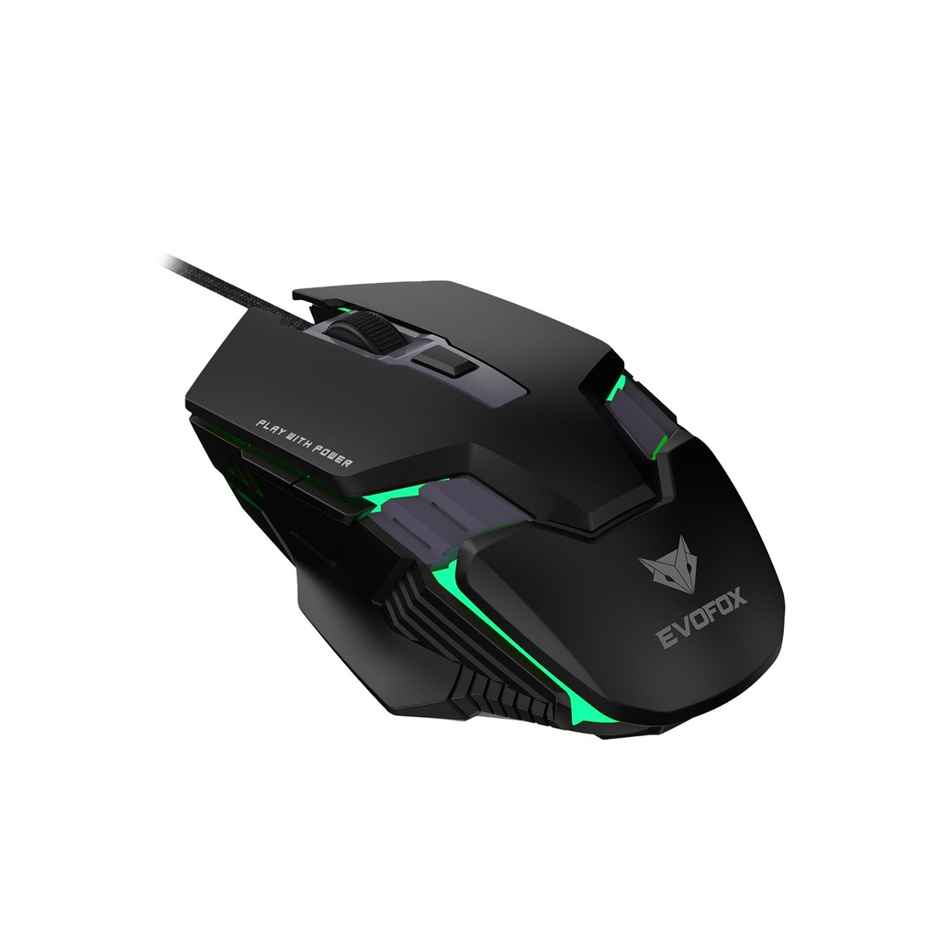 EvoFox Spectre Wired Gaming Mouse, with Upto 3600 DPI Gaming Sensor | 6 Buttons Design | 1.5m Braided Cable - Black