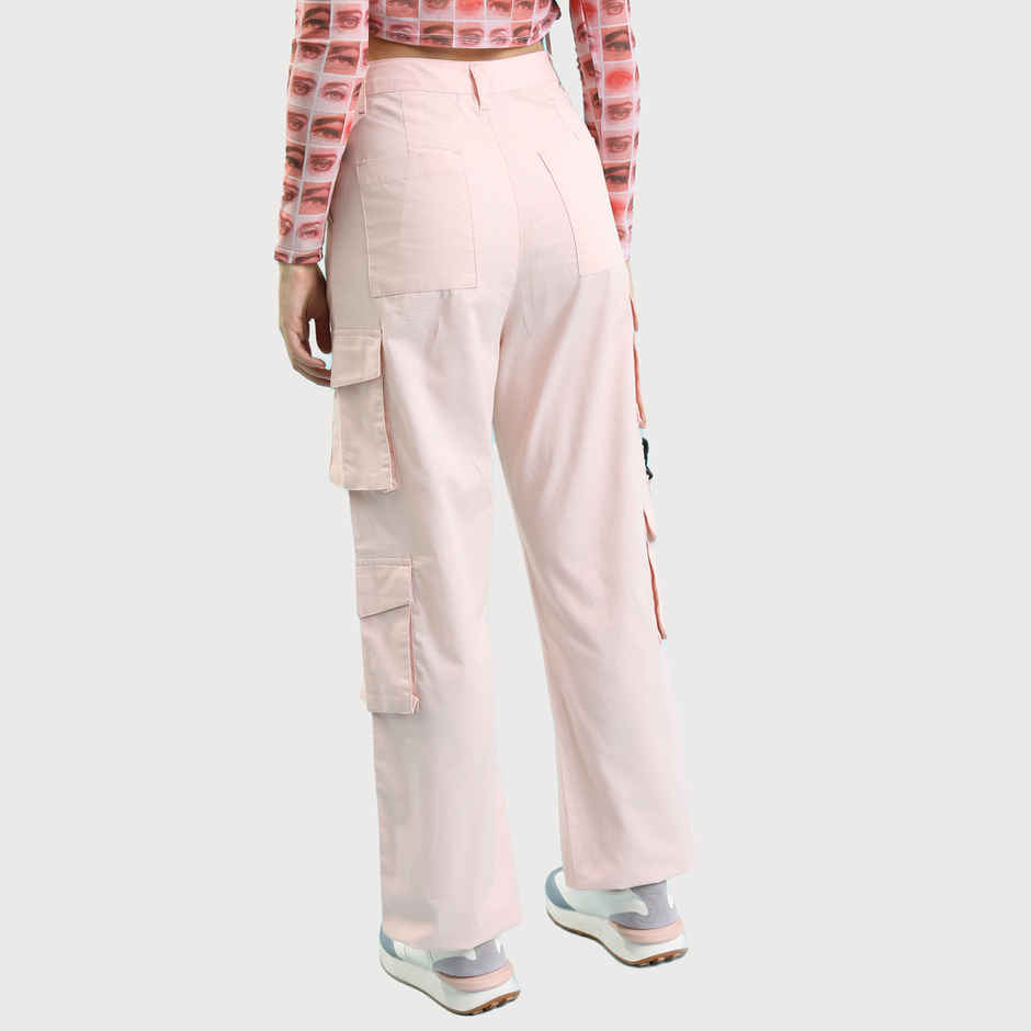 Tokyo Talkies Women's Mid-Rise Cargos Trouser | Pink - XL