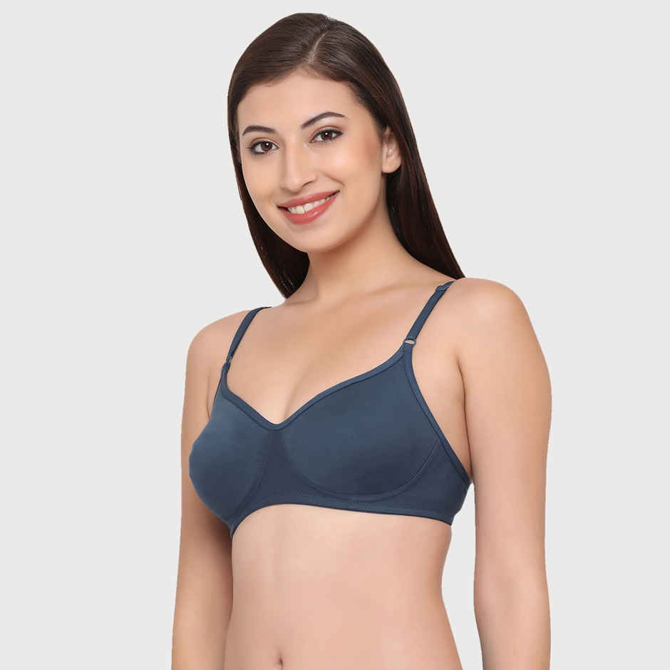 Clovia Women Non-Padded Non-Wired Full Coverage T-Shirt Bra - Cotton Rich | Navy Blue | 38C