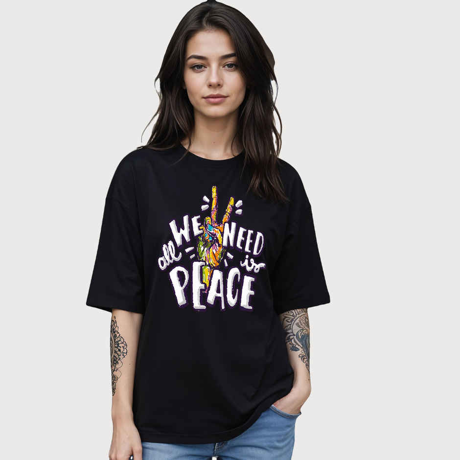 Smartees Women's Oversize Printed T-shirt | WW - 2055 | Black - XL