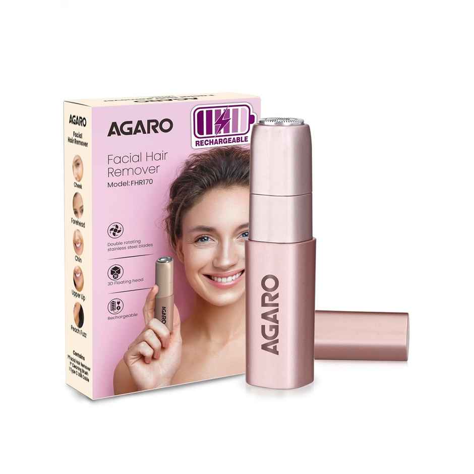 Agaro Facial Hair Remover, Cordless & Painless Hair Remover With Hypoallergenic Blade, Rechargeable
