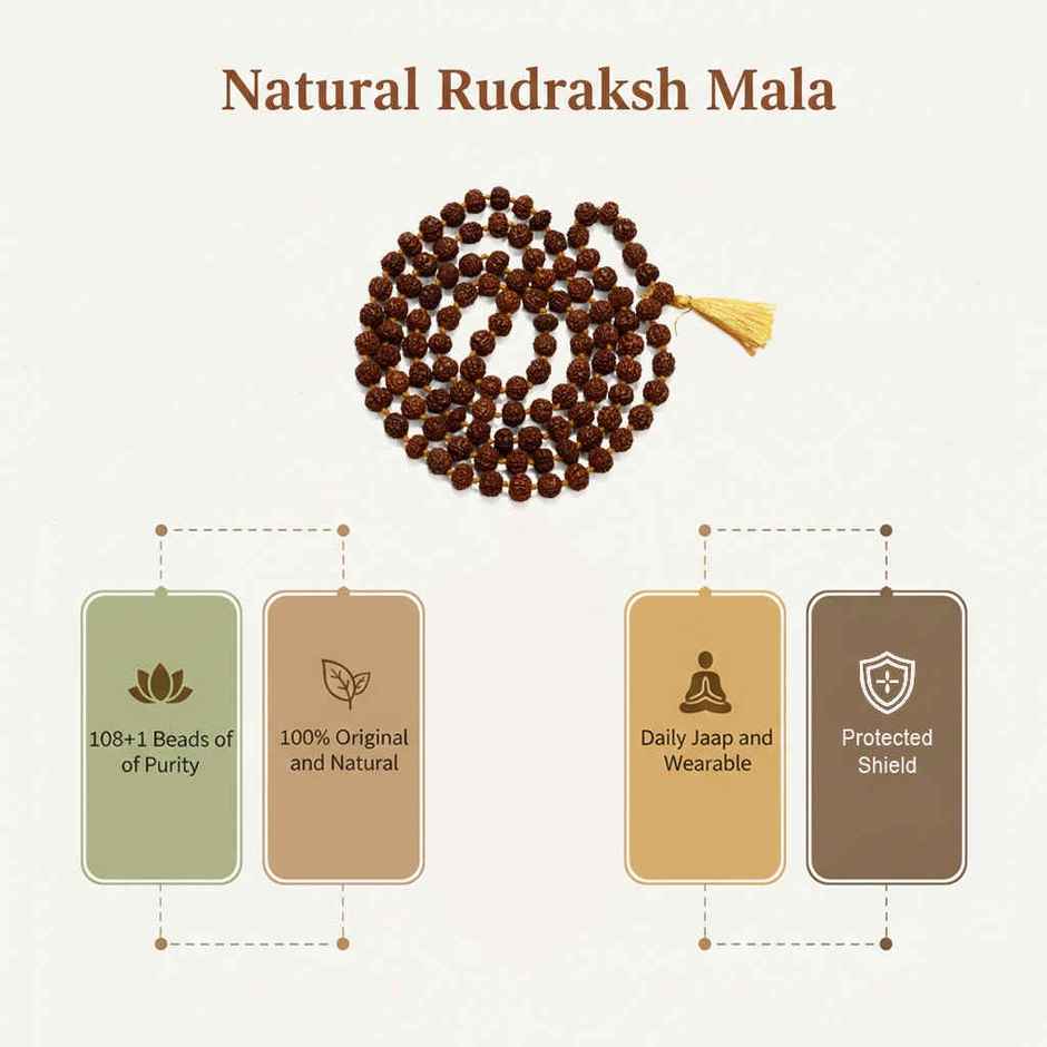 Pure Rudraksha Mala | 7 mm Beads | with Ganti & Certificate | Svasti