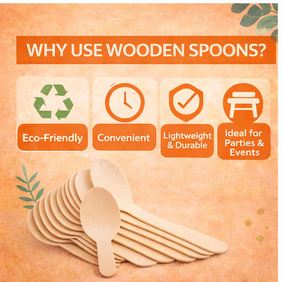 Ezee Wooden Disposable Dinner & Party Spoon | 6 Inch