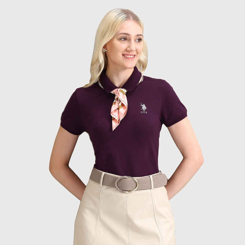 U.S. Polo Assn. Women's Embroidered Logo Regular Polo Shirt | Plum - S