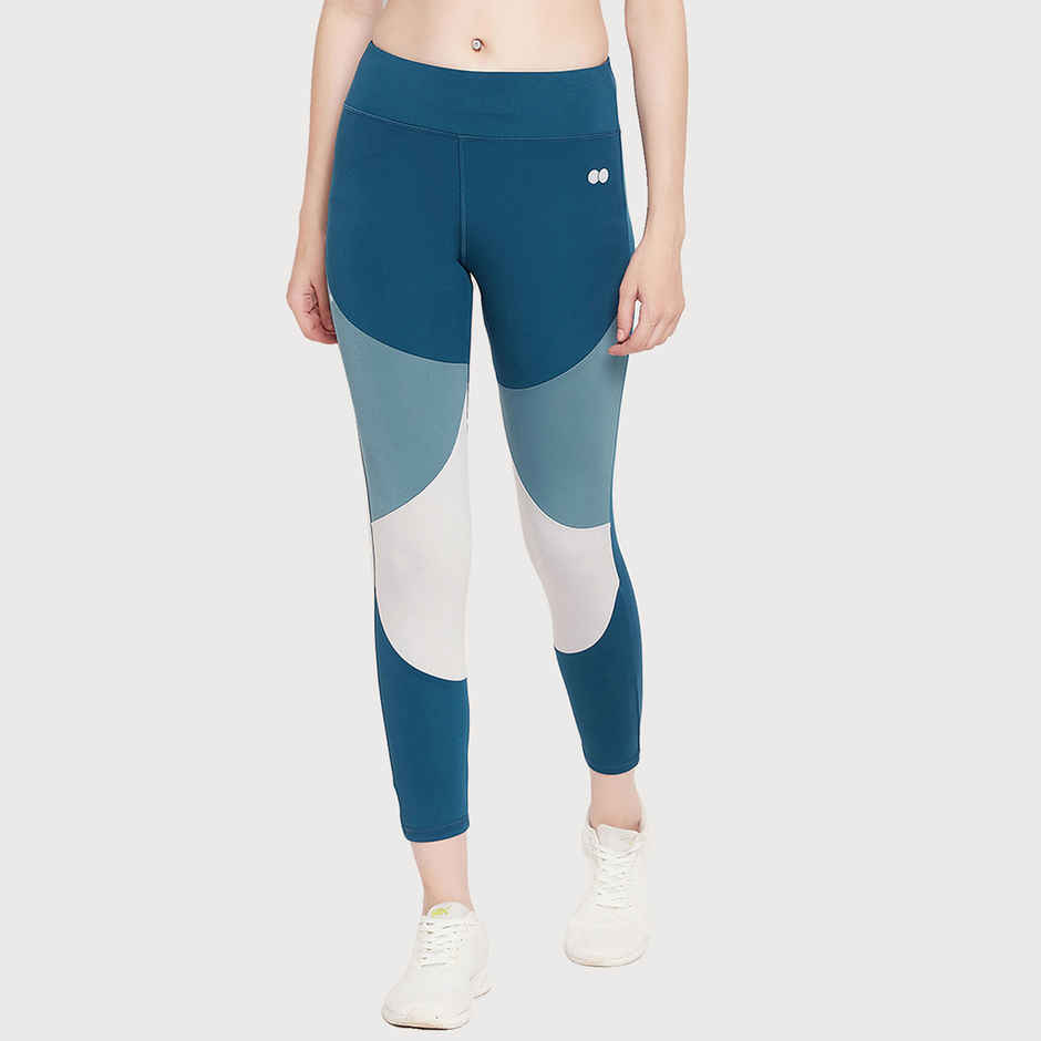 Clovia Snug Fit High-Rise Colourblocked Active Tights (Teal - Xl)