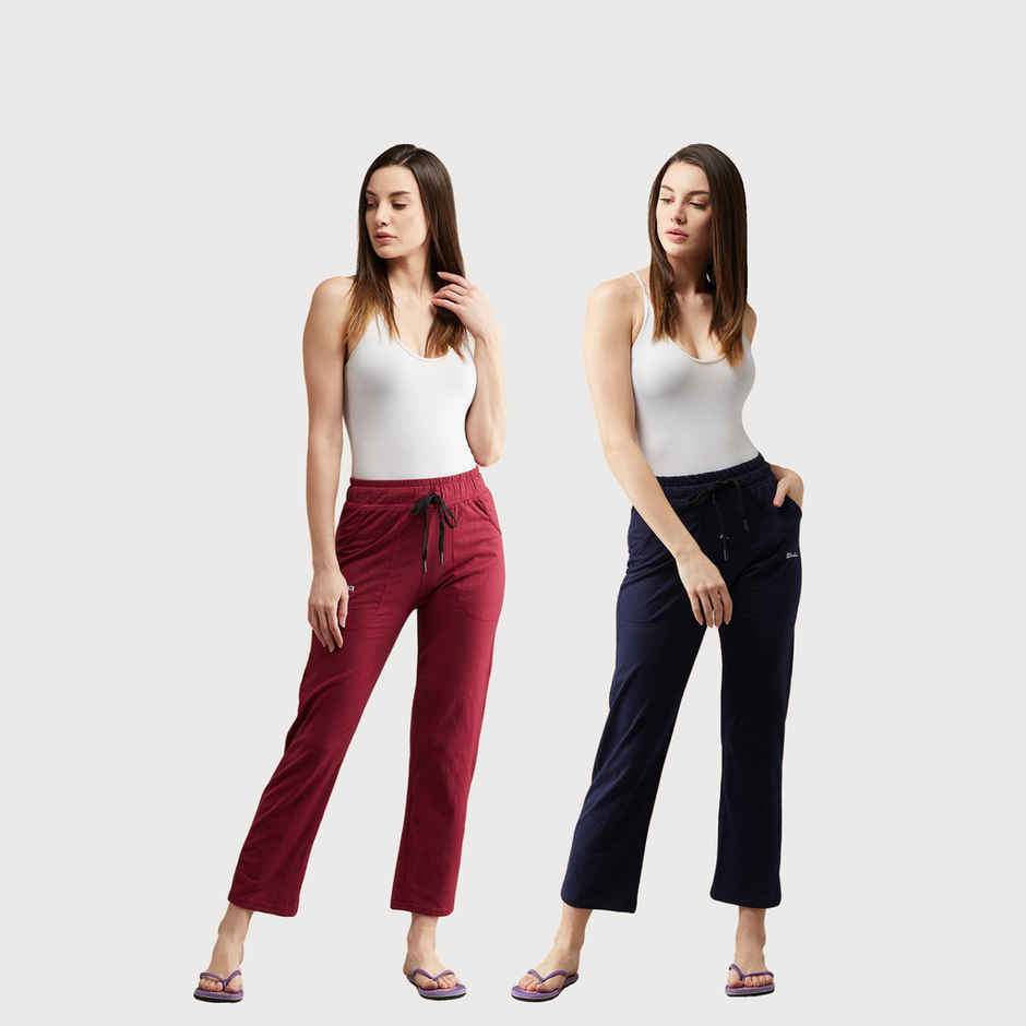 Blinkin Women's Cotton Track Pants With Side Pockets | Maroon Navy - M