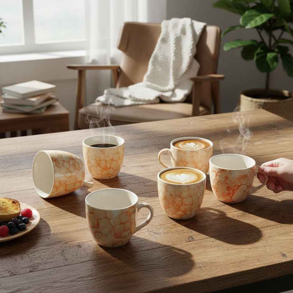 SAFFRON Ceramic Clay Marble Texture Tea and Coffee Cups | Autumn Aura