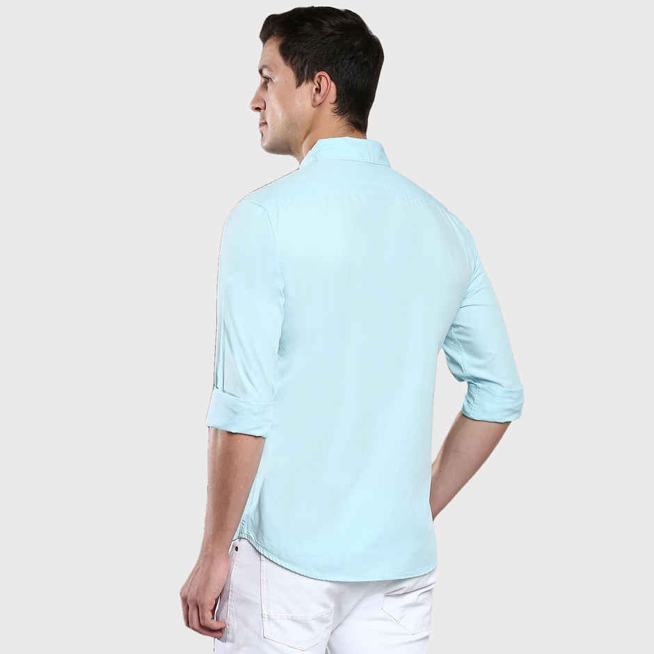 Dennis Lingo Men's Cotton Solid Slim Fit Casual Shirt | Turquoise Blue | XL