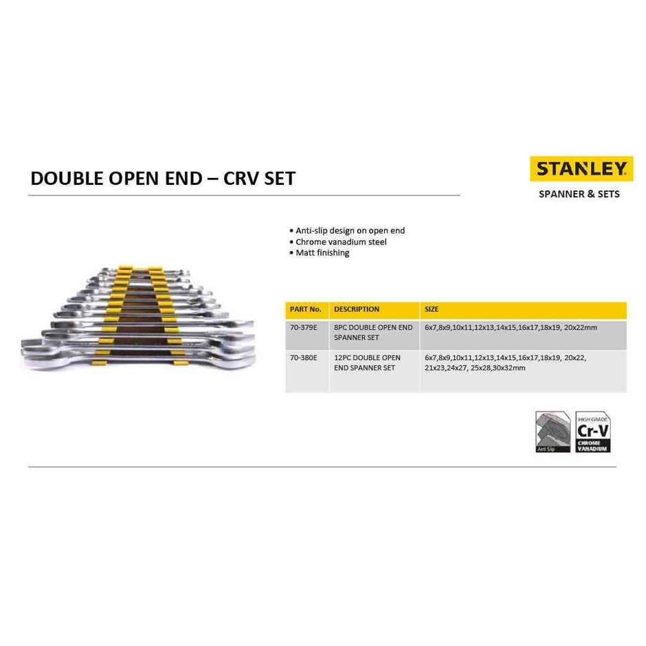 STANLEY 70-379E 8-Piece Matte Finish Chrome Vanadium Steel Double Open-End Spanner Set