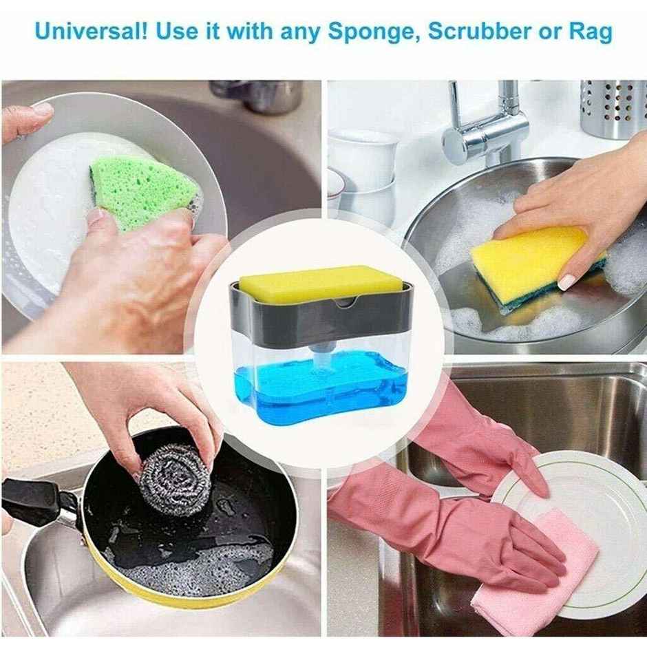 Daluci 2-In-1 Soap Dispenser For Dishwasher Liquid with Pump and Sponge | Multi Color