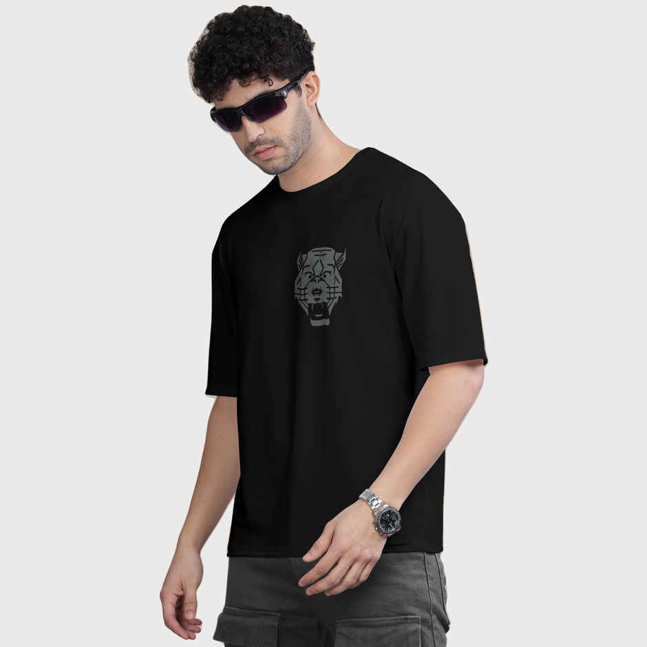 Bullmer Men's Oversized T-shirt Front and Back Printed | Black | L
