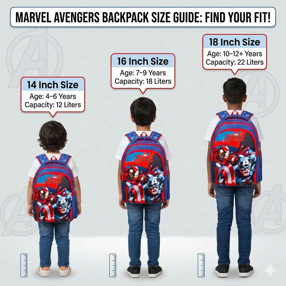 Striders Marvel Avengers School Bag for Boys Blue 16 Inch Kids Backpack with Padded Straps