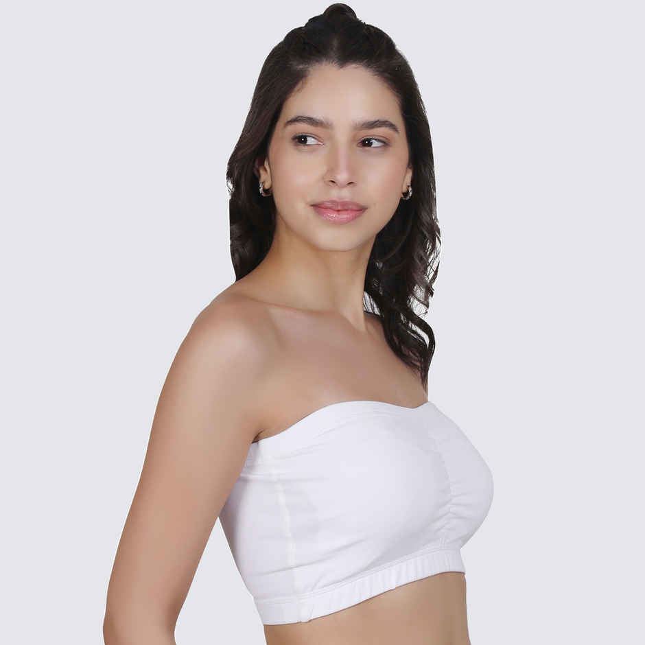 D'chica Cotton Strapless Tube Bra For Womens| Bandeau Bra with Removable Pads | White | S