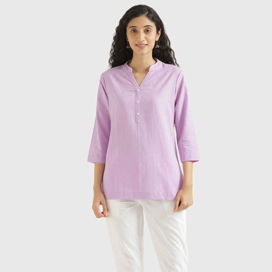 Saadaa Women's Short Airy Linen Kurta | Lilac - S
