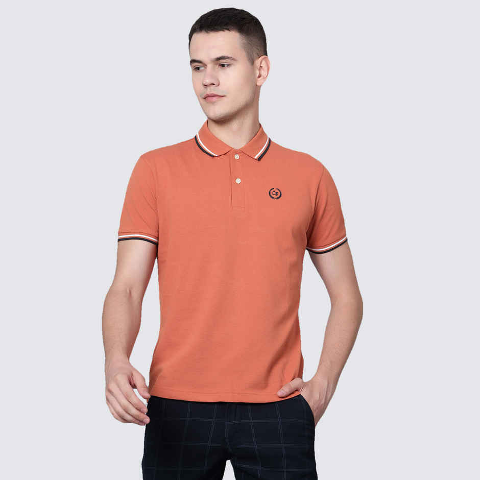 Cantabil Men's Half Sleeve Polo Collar Cotton T-shirt | Brown - L