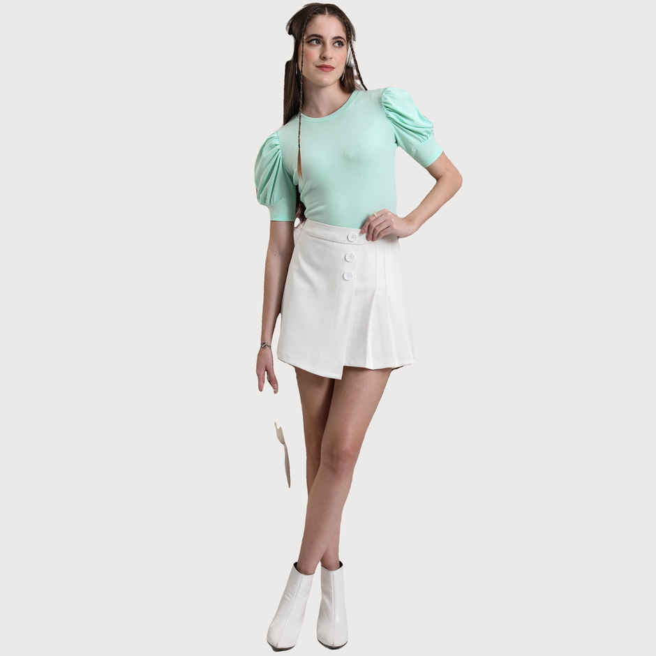 Tokyo Talkies Women's Puff Sleeve Knited Top | Green - M