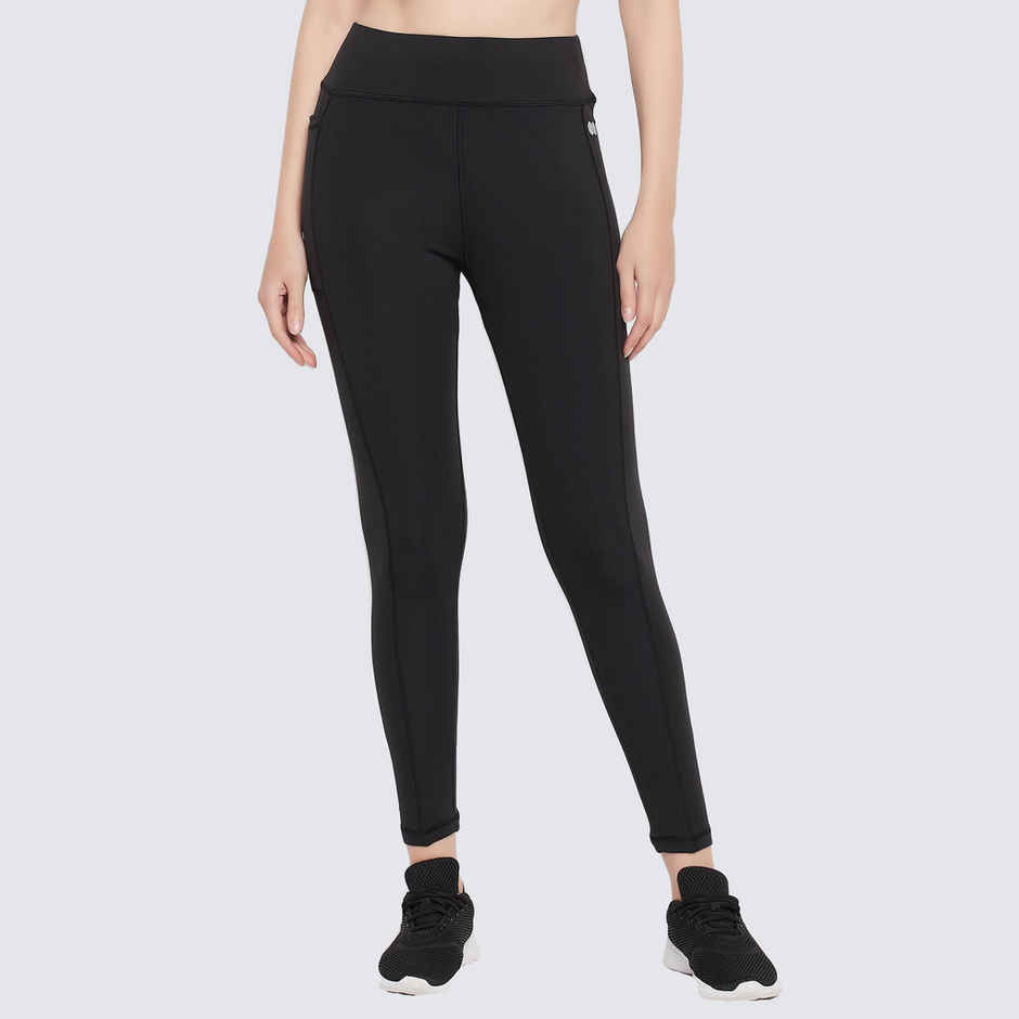 Clovia High-Rise Active Tights With Side Pocket | Black | L