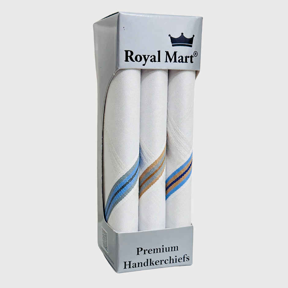 Royal Mart Men's Striped Cotton Handkerchief | White