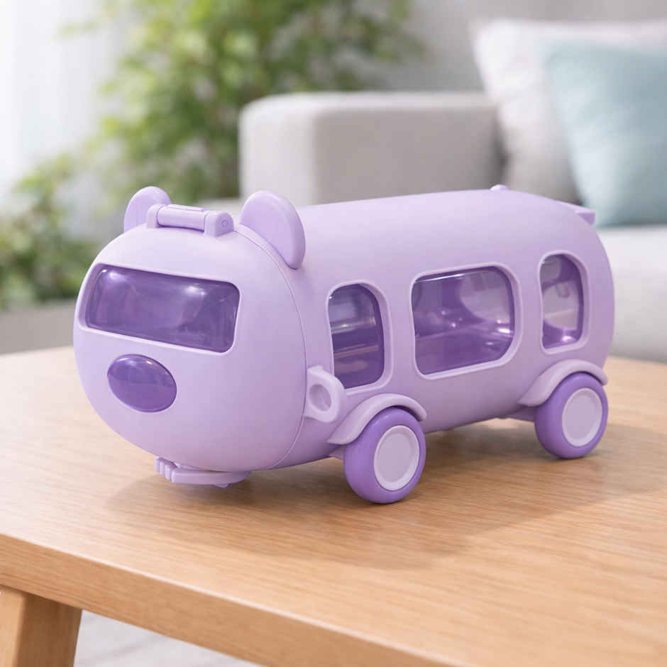 DesignLand Kids Bus Shaped Water Bottle with Shoulder Strap | Purple - 550 ml