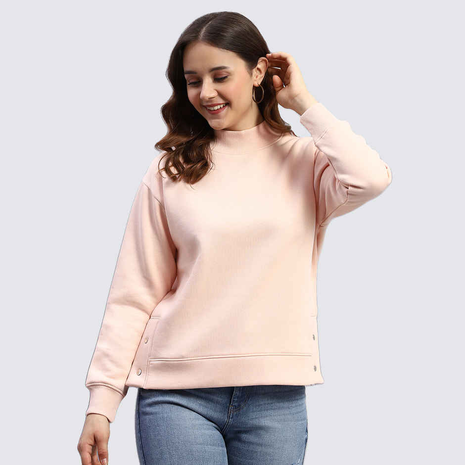 Rock.It By Monte Carlo Womens Peach Solid High Neck Full Sleeve Sweatshirt | 2240102608-2-42 | XXL