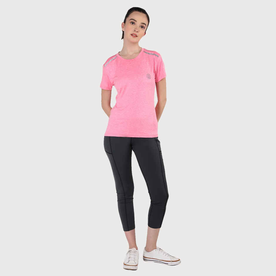 Chkokko Women's Round Neck Dry Fit Gym Sports Regular Fit T-shirt | Spacedye Pink - S
