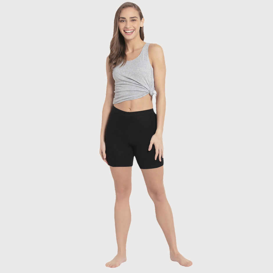 Jockey 1529 Women's Super Combed Cotton Mid Waist Underwear Shorties|Concealed Waistband | Black-XL