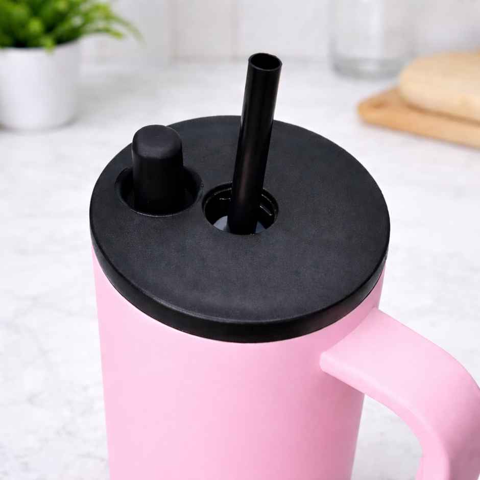DesignLand Insulated Travel Mug with Handle and Straw Lid Leakproof Tumbler Pink | 1200 ml