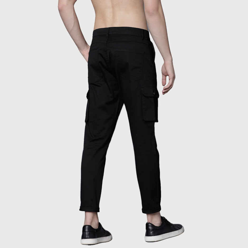 HIGHLANDER Men's Slim Fit Solid Cargos | Black - 32