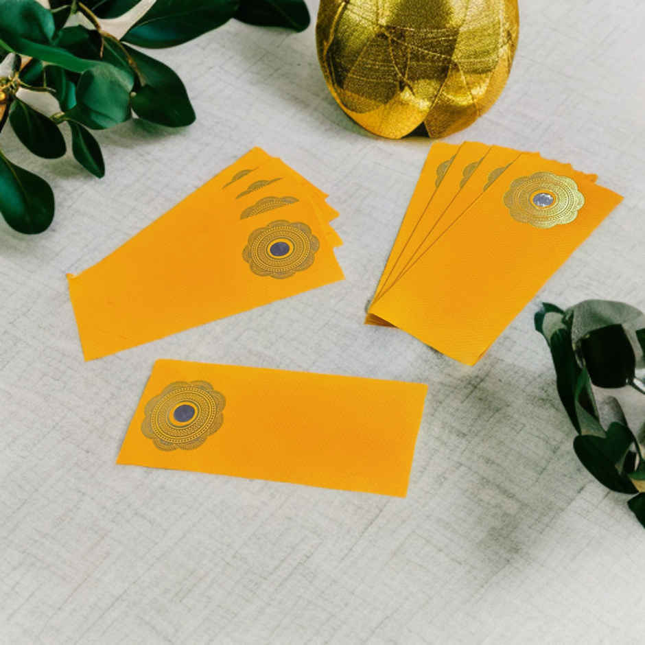 Shagun Envelope Safron With Coin | Pack Of 10 | Picfest