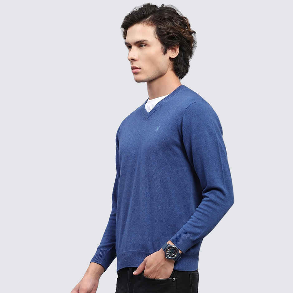 Monte Carlo Mens Blue Solid V Neck Full Sleeve Pullover |1240550Vn-386-40 |L