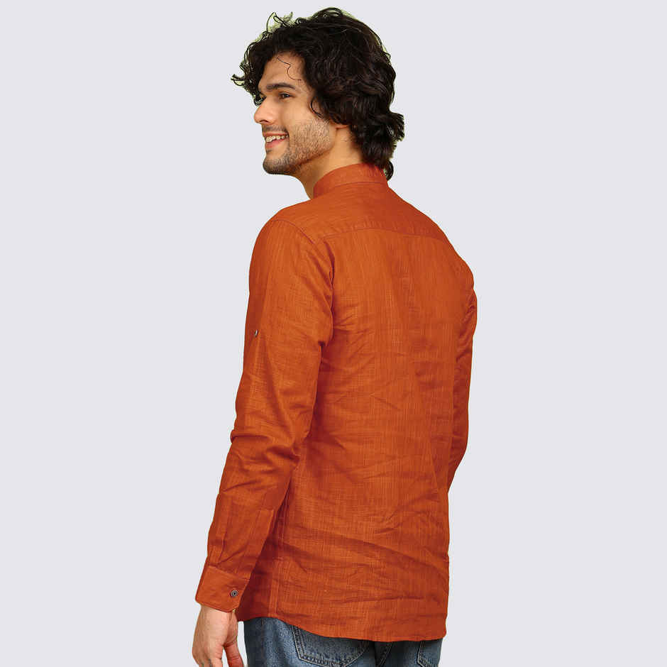 Allan Peter Men's Solid Short Kurta | Red - XL