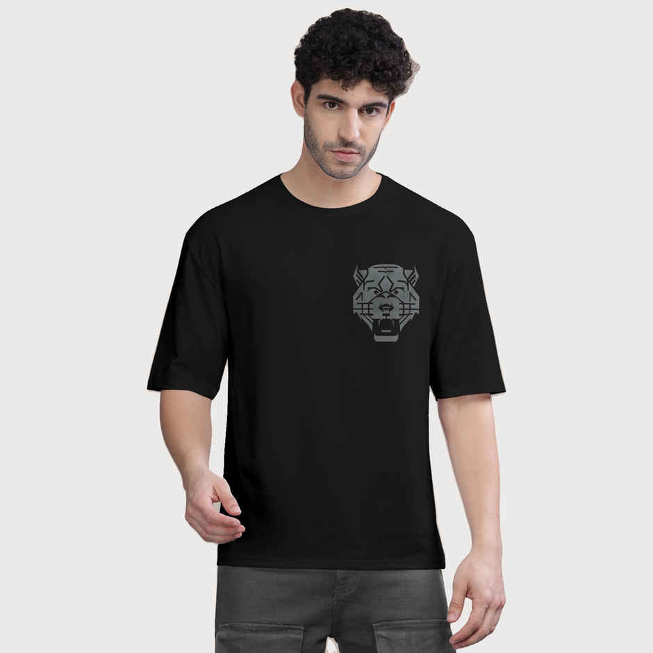 Bullmer Men's Oversized T-shirt Front and Back Printed | Black | L