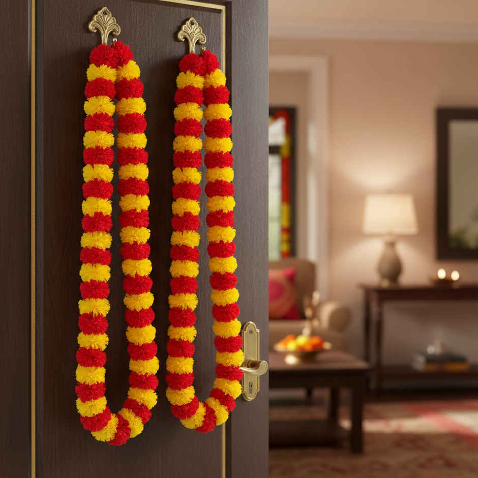 Flower String Bandhanwar | Marigold Paper Design | Yellow&Red | 2 pcs | Multicolor | Mangal Bhawan
