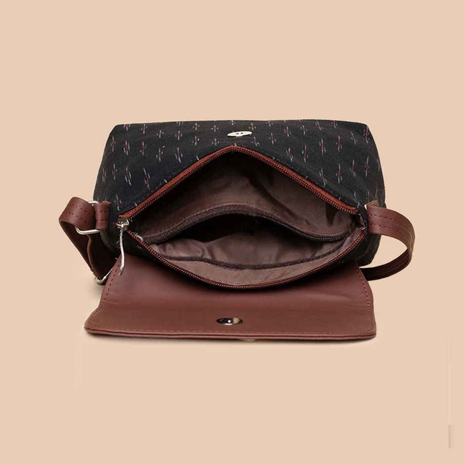 Zouk Women's Woven Vegan Leather and Handcrafted Fabric 5.6 L Sling Bag 