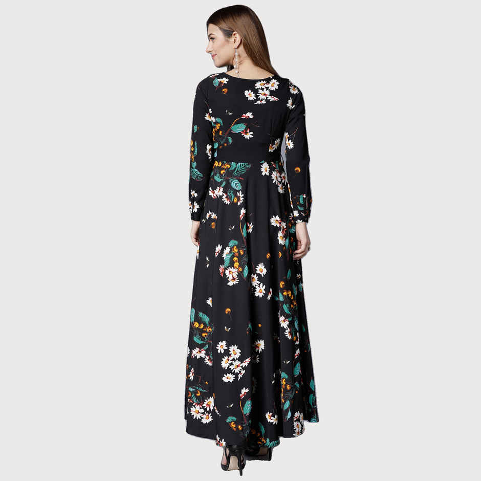 Tokyo Talkies Women's Floral Printed Maxi Dress | Black - S