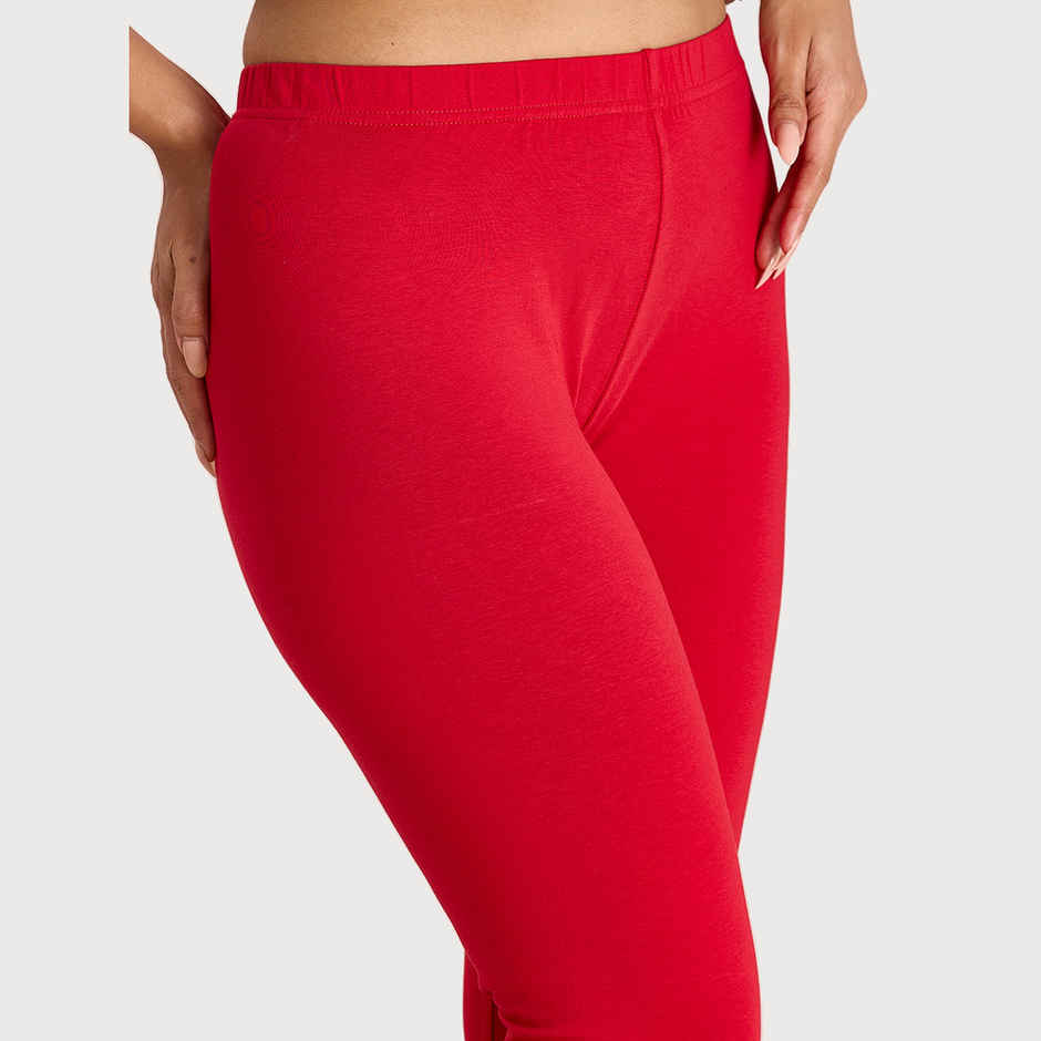 Go Colors Women's Solid Mid Rise Churidar | Dark Red - S