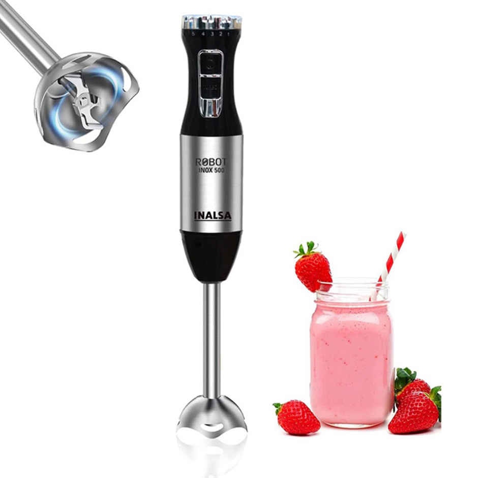 INALSA Electric Hand Blender RobotInox 500W Powerful DC Motor,Ultra Sharp SS Blade & Detachable Stem