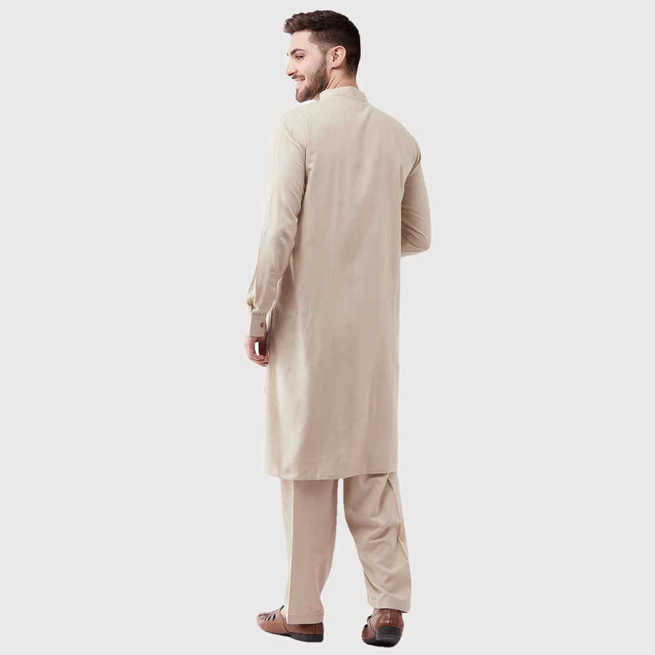 Vastramay Men's Cotton Blend Kurta and Patiala Set | Beige - L