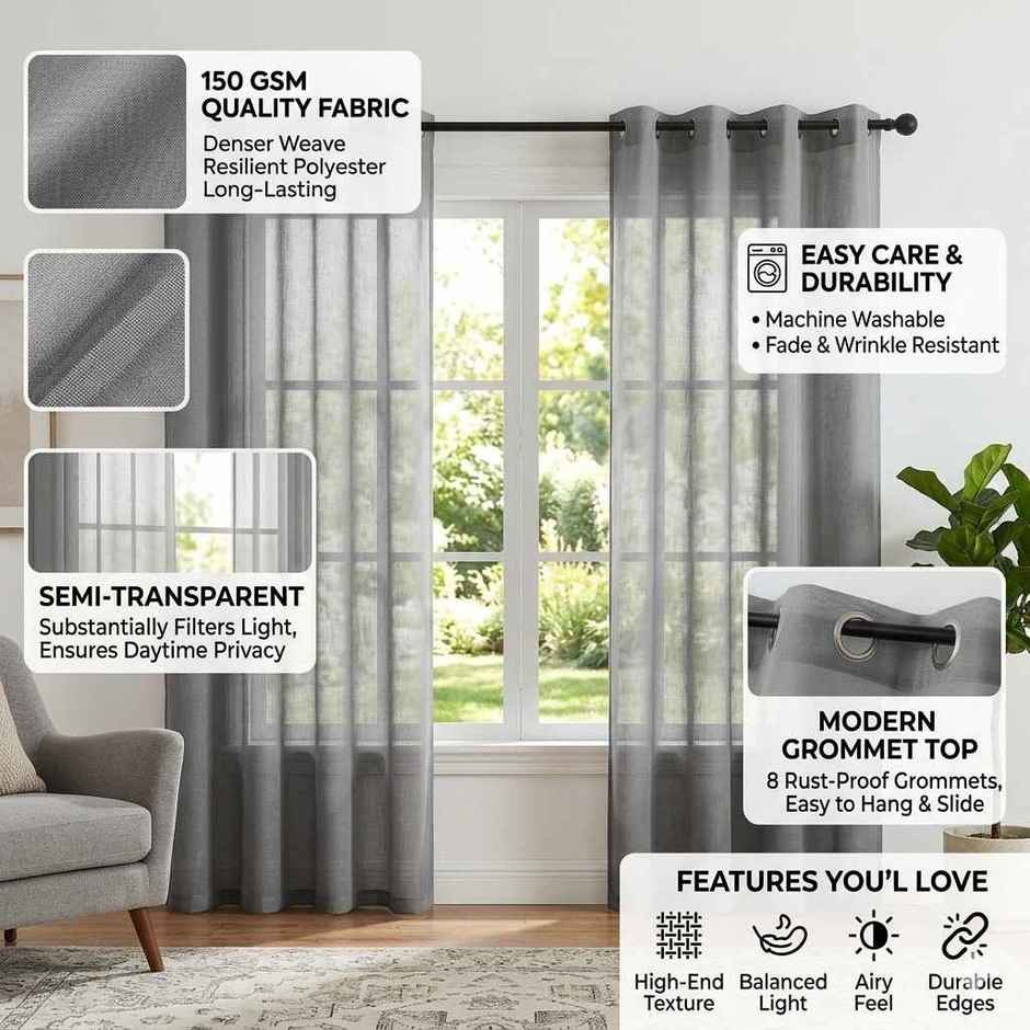 Home Sizzler Leaf Mist Grommet Eyelet Polyester Window Curtains 5 Feet Frosted Aqua