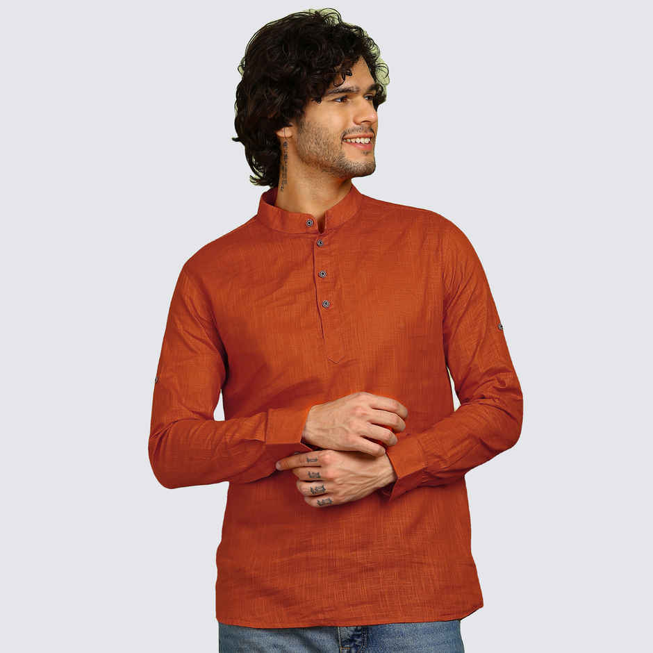 Allan Peter Men's Solid Short Kurta | Red - XL