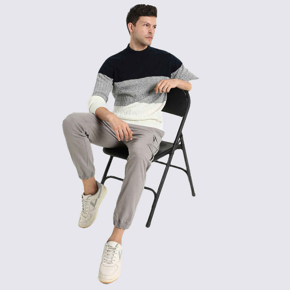 Dennis Lingo Men's Colorblock Round Neck Pullover Sweater | Navy Blue | XXL