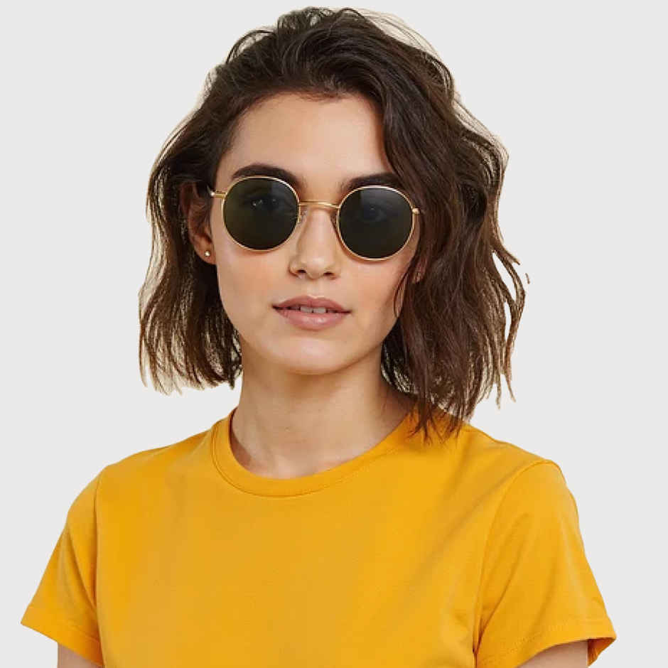 Vincent Chase By Lenskart Unisex Solid Metal Round Sunglasses | Gold - M