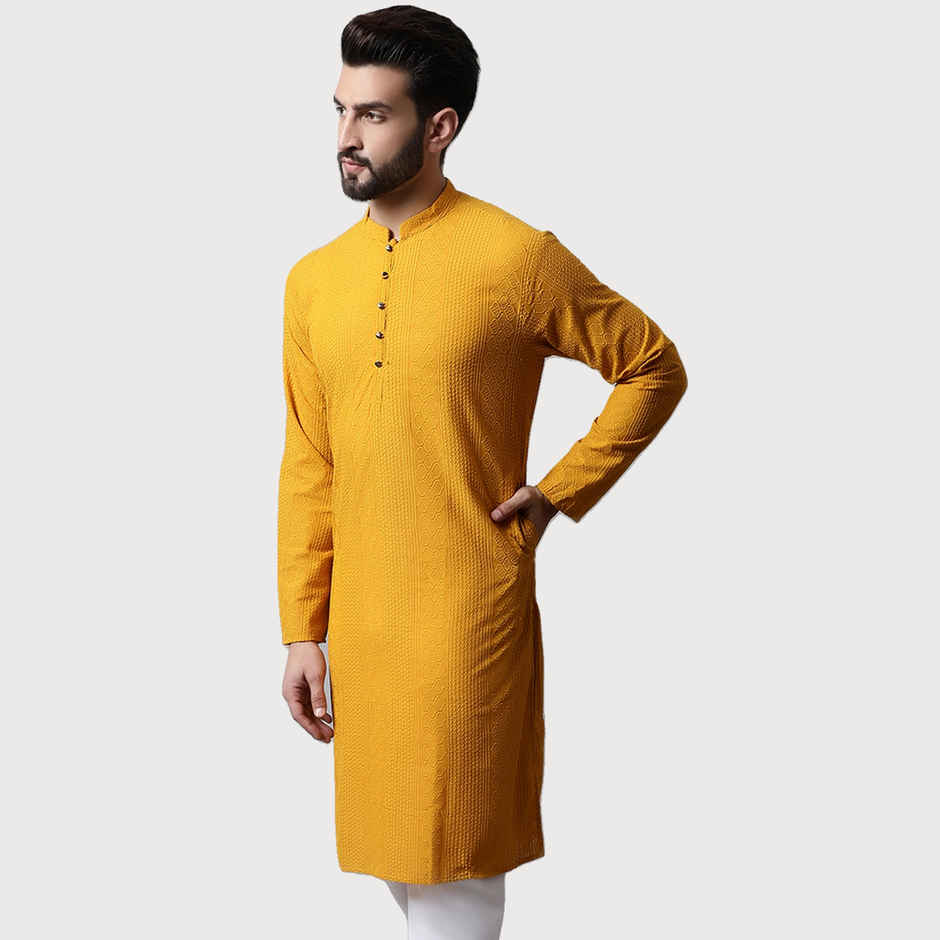 Jompers Men's Kurta | Ko 640 | Mustard - L