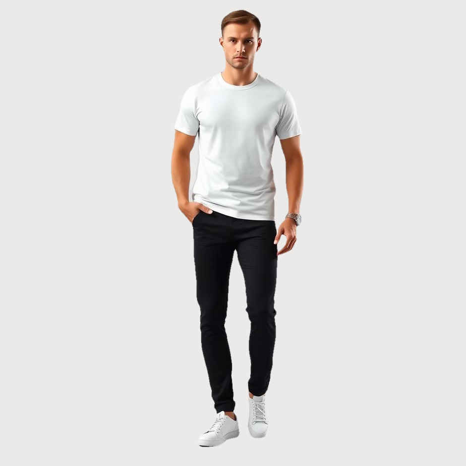 Springman Men Pure Cotton Solid Round Neck T-shirt | White - XL