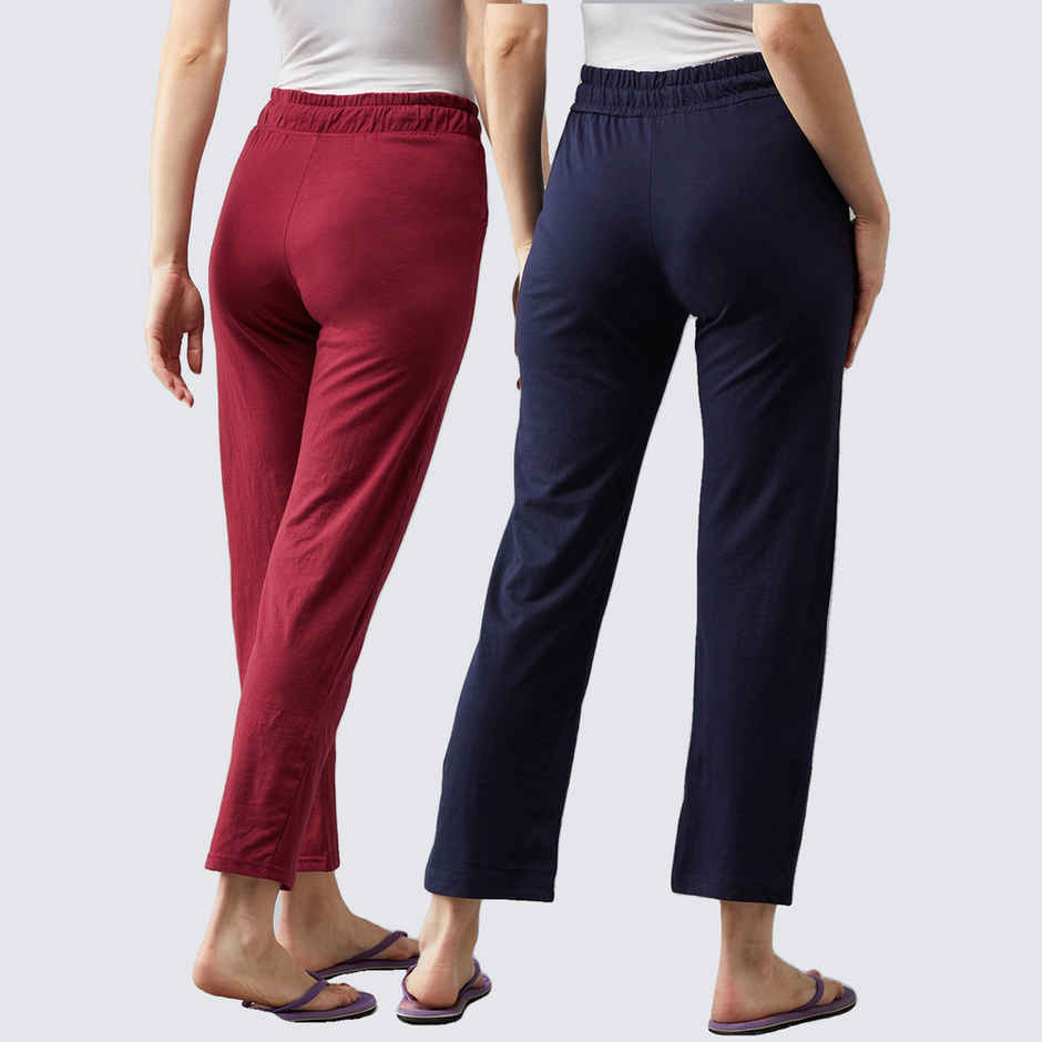 Blinkin Women's Cotton Track Pants With Side Pockets | Maroon Navy - Xl